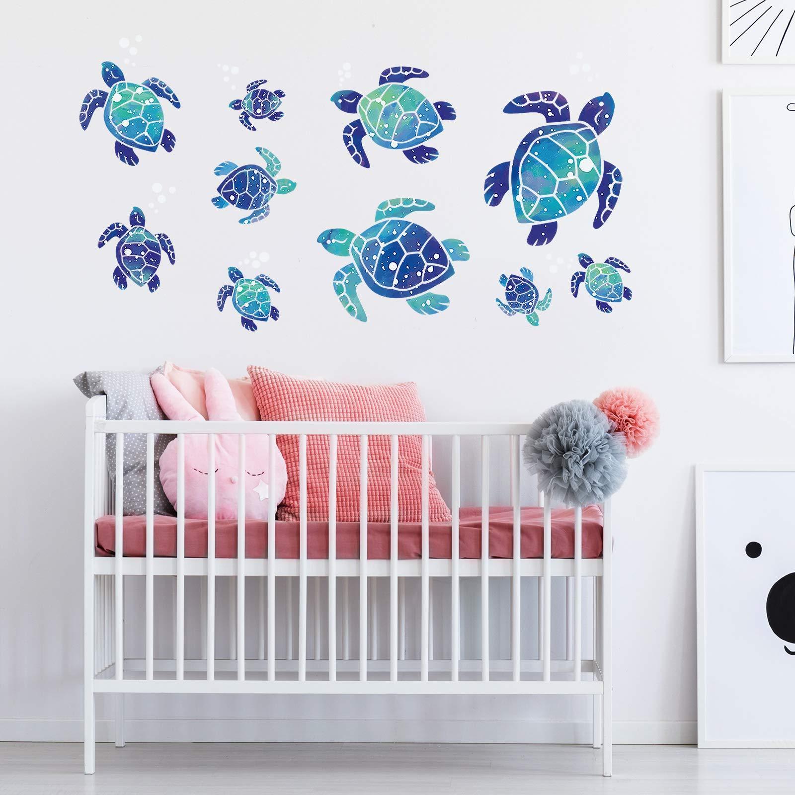 Sea Turtle Wall Decals Ocean Turtle Vinyl Stickers Underwater Bathroom Decals Waterproof Stickers For Bathroom