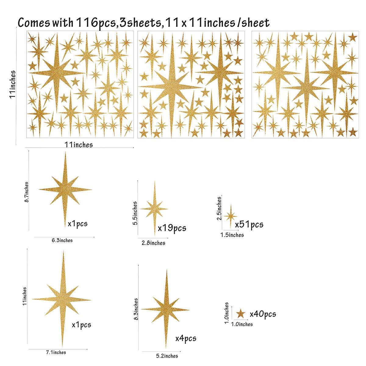 Golden Star Wall Decals Sparkle Wall Sticker Stick And Peel Stars For Interior Bathroom Wall Elegant Style Baby Room Decor