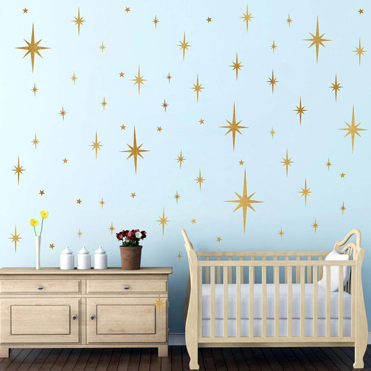 Golden Star Wall Decals Sparkle Wall Sticker Stick And Peel Stars For Interior Bathroom Wall Elegant Style Baby Room Decor