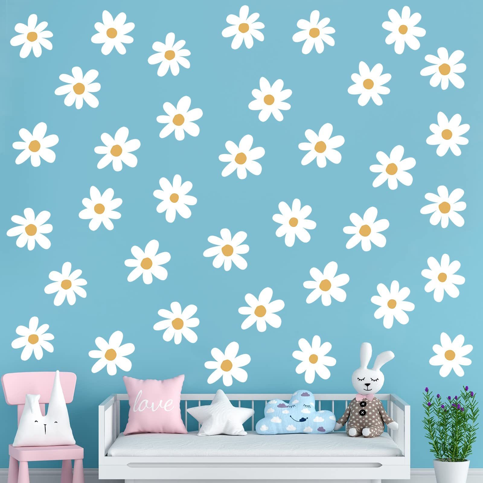 Vinyl Wall Decals Daisy Floral Peel And Stick Stickers For Kids Nursery Wall Art Bedroom Living Room Home Decoration