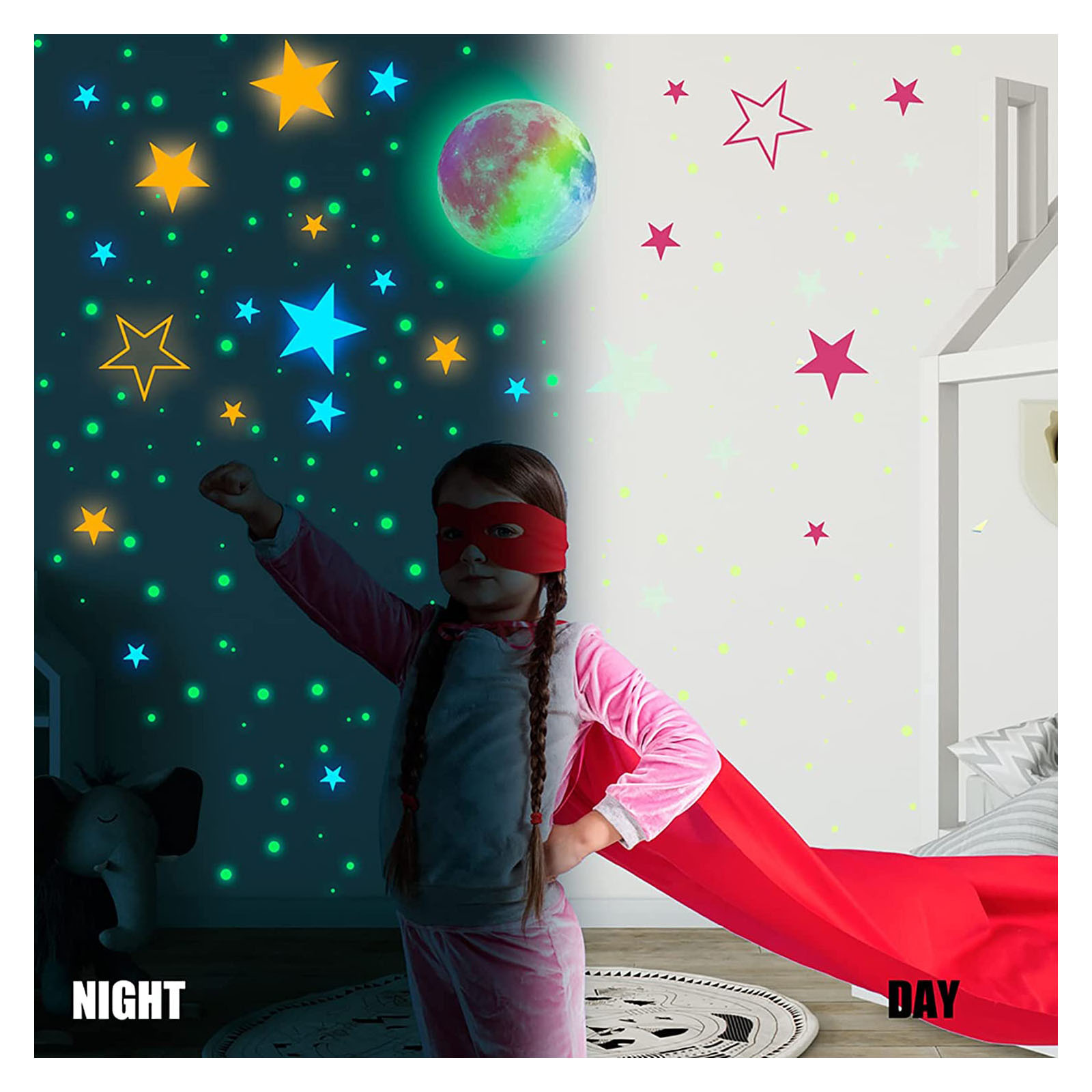 Myway 444Pcs Glow in The Dark Moon Decals Home Decoration Stars Shining Decoration Glowing Ceiling Wall Stickers