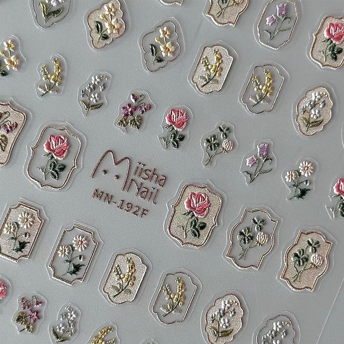 Custom Retro Flower Piercing Nail Art Stickers 5D Embossed Luxury Nail Decals Spring Rose Flower Nails Design