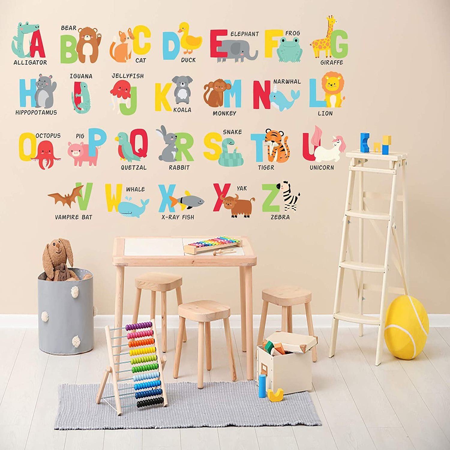 Animal Removable Vinyl Alphabet Letter Wall Stickers Decorative Sticker for Kids Room Bedroom Classroom