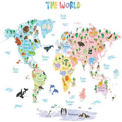 Myway world map wall sticker decoration vinyl wall stickers world map for kids