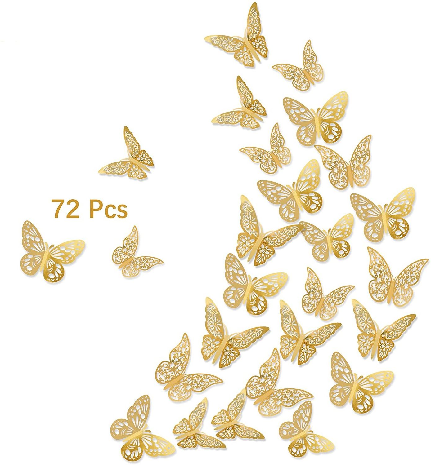 3D Gold Butterflies Wall Decals Removable Stickers Home Decoration Room Mural for Kids Bedroom Nursery Classroom Wedding DIY