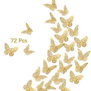 3D Gold Butterflies Wall Decals Removable Stickers Home Decoration Room Mural for Kids Bedroom Nursery Classroom Wedding DIY