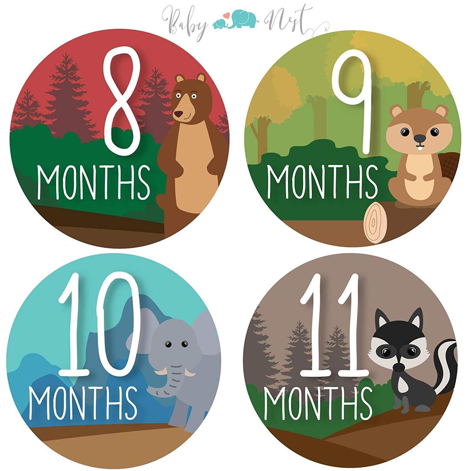 Myway Months Belly Decals Cartoon Style Animals Baby Milestone Stickers