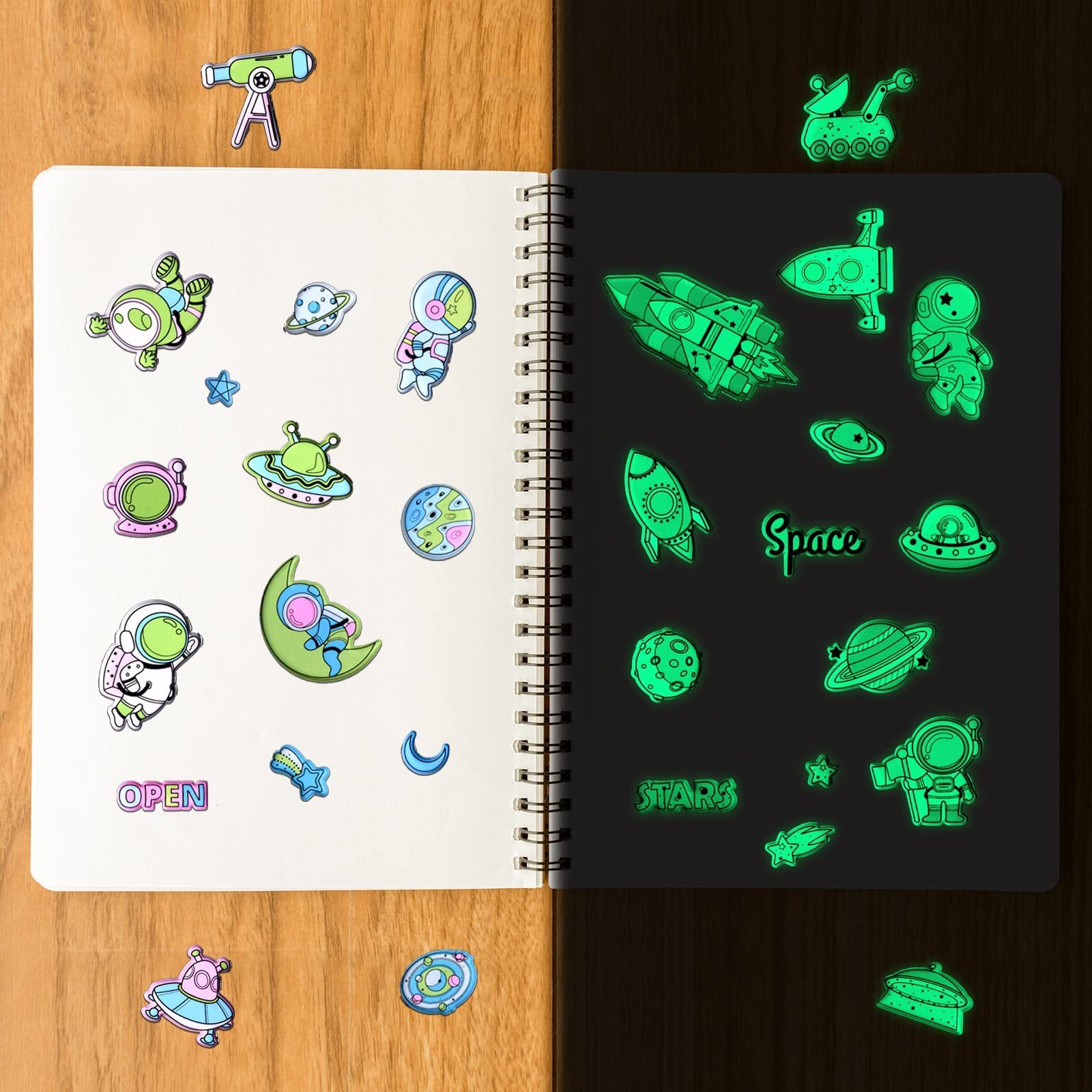 3d Cute space themed pegatinas de dibujos animados pegatinas decorativas glow in the dark puffy stickers sheet