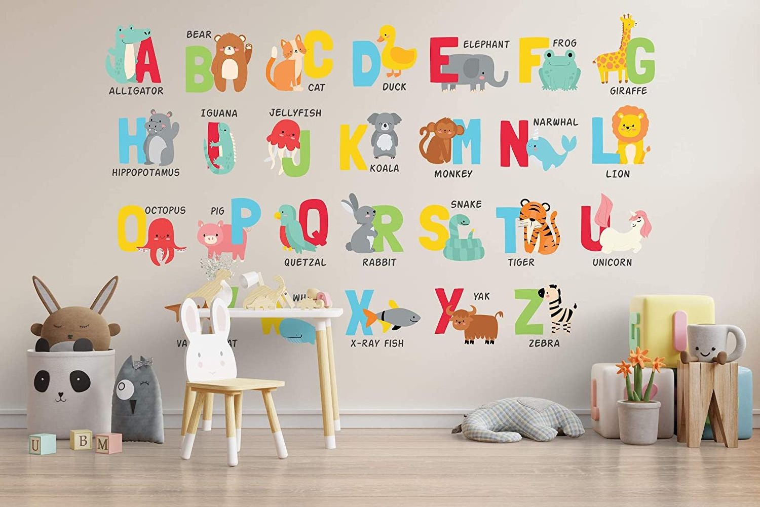 Animal Removable Vinyl Alphabet Letter Wall Stickers Decorative Sticker for Kids Room Bedroom Classroom