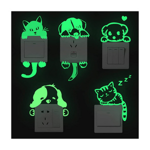 Myway 5 Packs Cute Art Design  Luminous PVC Switch Wall Stickers Glow in The Dark Lovely Pets Decals Custom Sticker