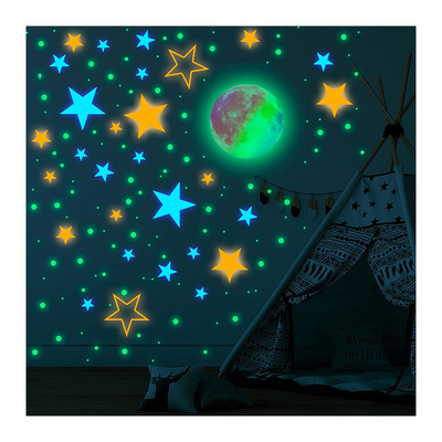 Myway 444Pcs Glow in The Dark Moon Decals Home Decoration Stars Shining Decoration Glowing Ceiling Wall Stickers