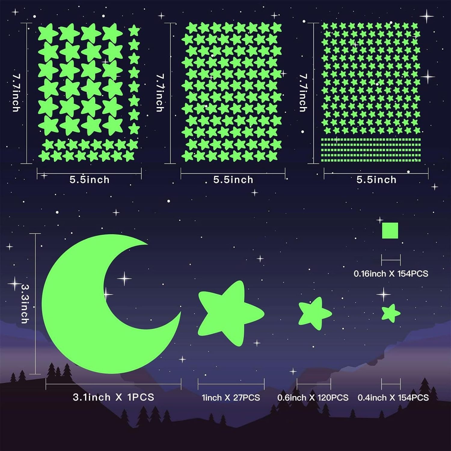 Myway 456Pcs Glow in The Dark Moon Decals Home Decoration Stars Shining Decoration Glowing Ceiling Wall Stickers