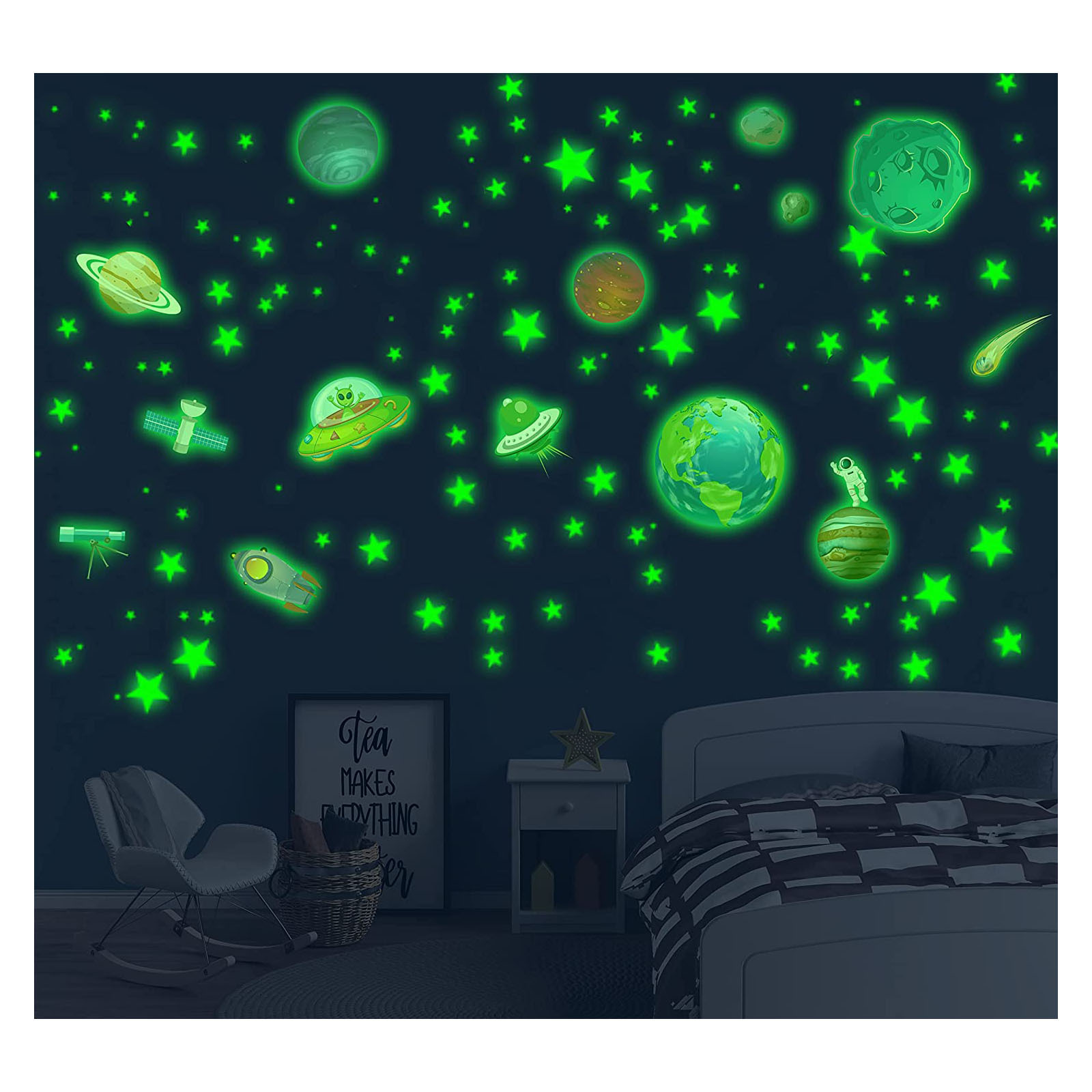 MyWay 786 Pcs Custom Space Capsule Vinyl Glow in The Dark Sticker Spacecraft Ceiling Wall Decor Luminous Stickers