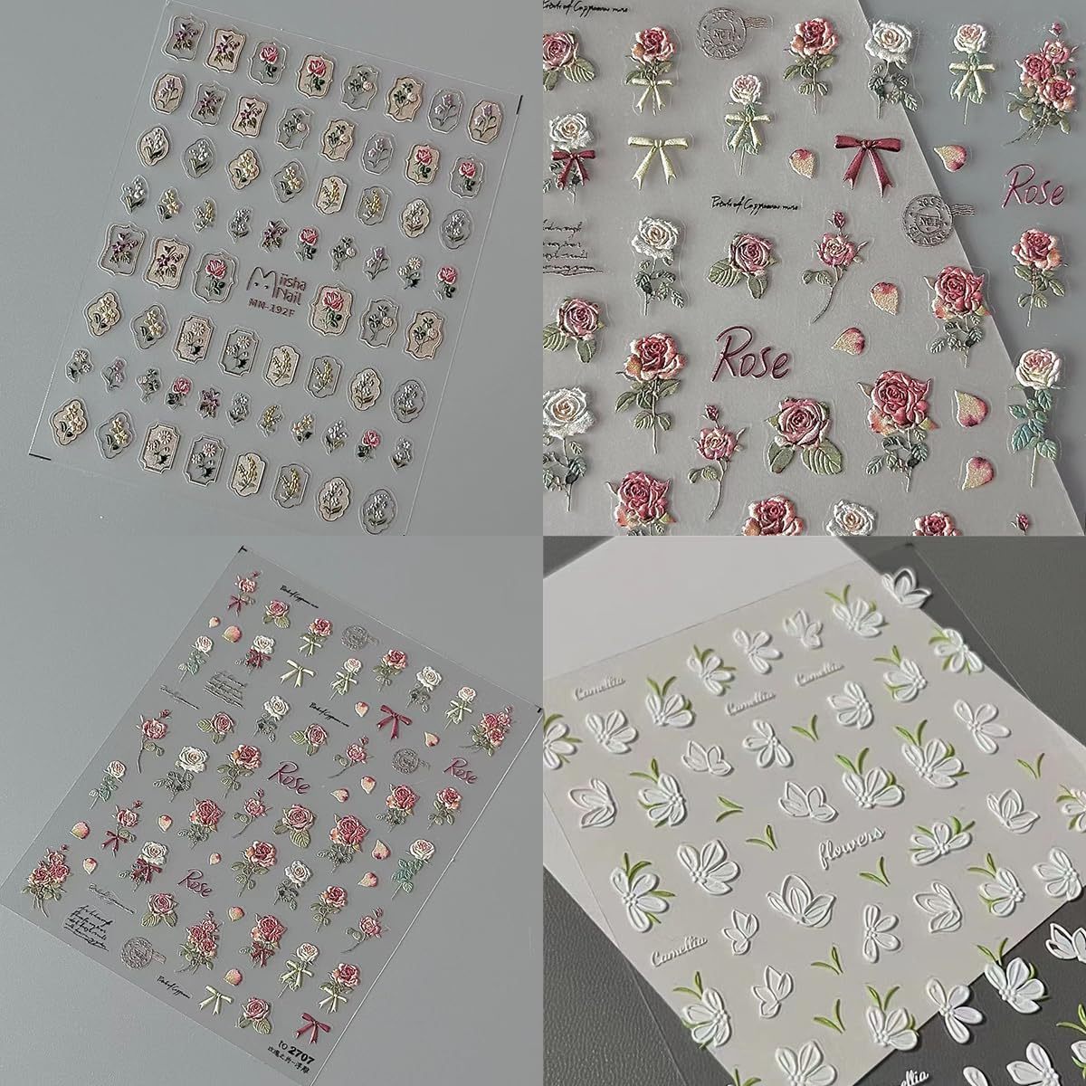 Custom Retro Flower Piercing Nail Art Stickers 5D Embossed Luxury Nail Decals Spring Rose Flower Nails Design