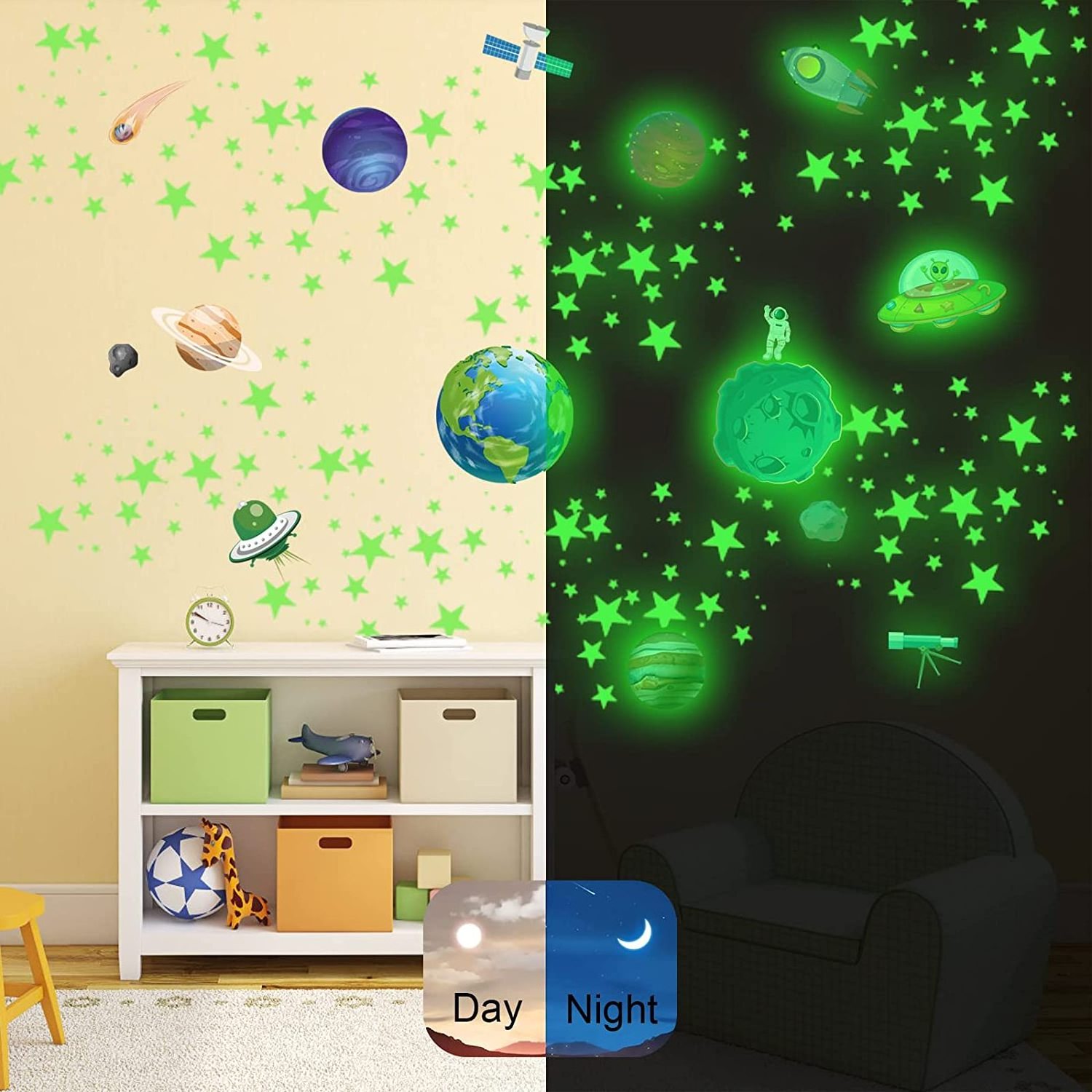 MyWay 786 Pcs Custom Space Capsule Vinyl Glow in The Dark Sticker Spacecraft Ceiling Wall Decor Luminous Stickers