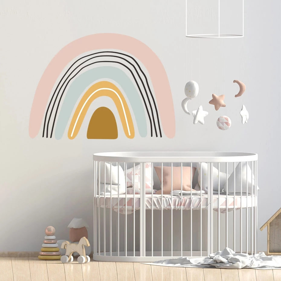 Custom Trendy Pink Rainbow Removable PVC Vinyl Wall Mural Decal Nursery Art Stickers Wallpaper for Baby Bedroom