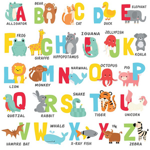 Animal Removable Vinyl Alphabet Letter Wall Stickers Decorative Sticker for Kids Room Bedroom Classroom