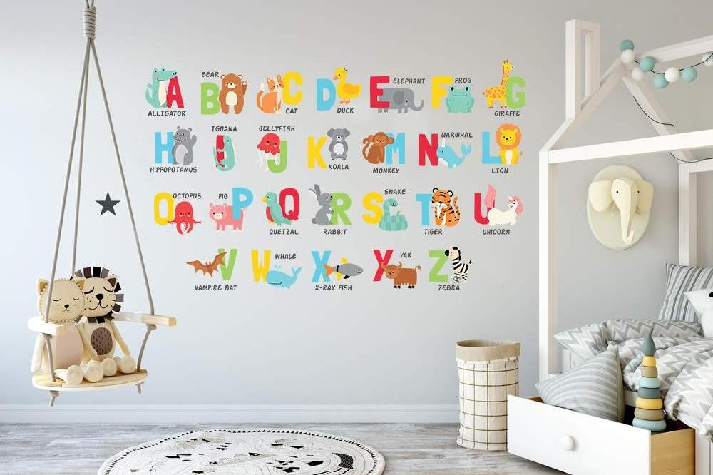 Animal Removable Vinyl Alphabet Letter Wall Stickers Decorative Sticker for Kids Room Bedroom Classroom