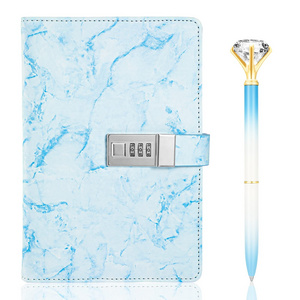 Myway Diary with Lock Marble PU Leather A5 Journal Combination Lock Secret Personal with Diamond Pen for Girls Women Boys