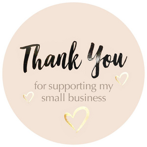 1.5" 400pcs 2000pcs 4000pcs Round in roll pastel peach color with gold foil hearts thank you stickers for small business