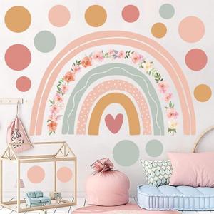 Bohemia style PVC self adhesive kids wall sticker decoration child nursery rainbow dot multi-color wall decals sticker