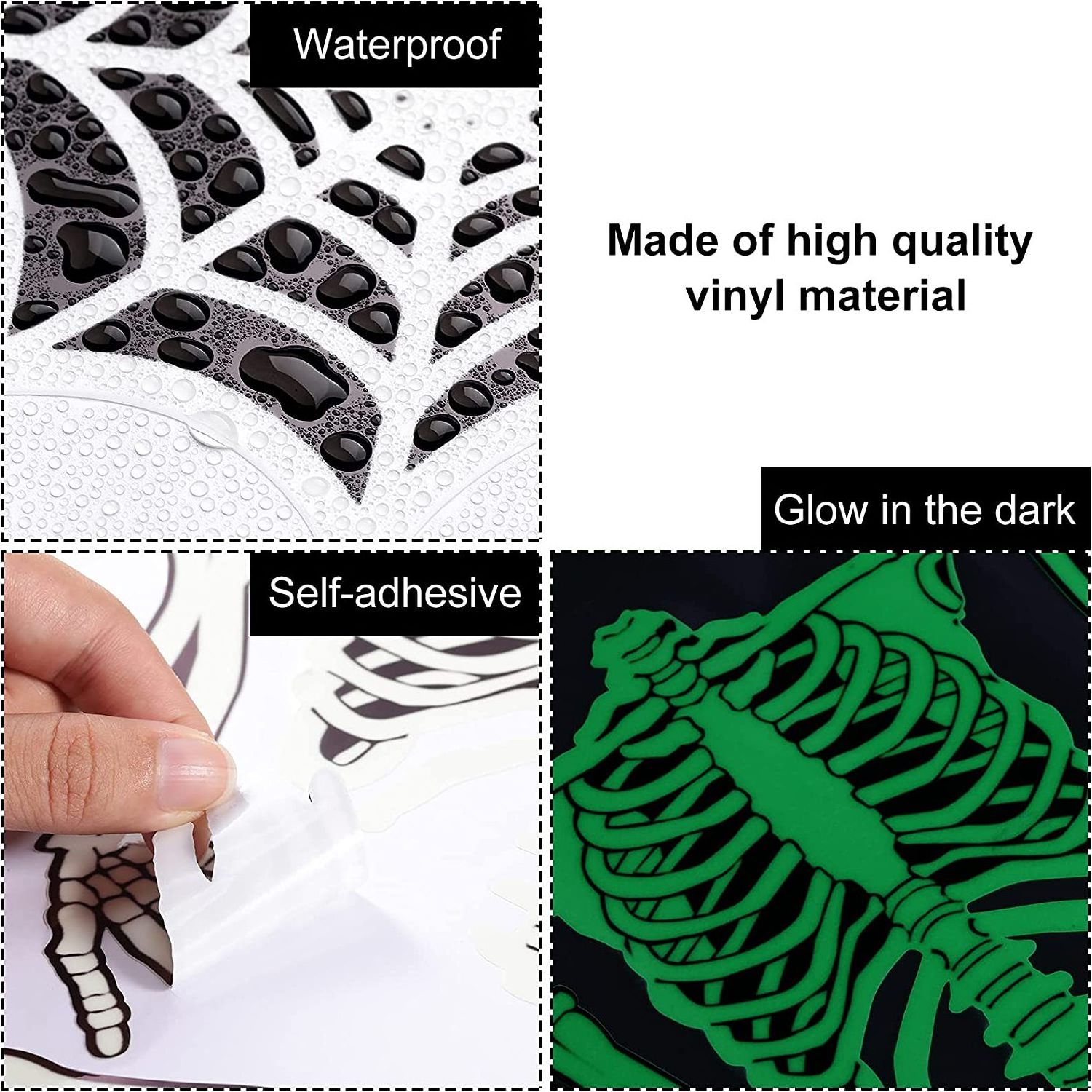 Myway 6Sheets Happy Ghosts Halloween Skeleton Removable Vinyl Glow in The Dark Window Sticker Luminous Wall Stickers Decals