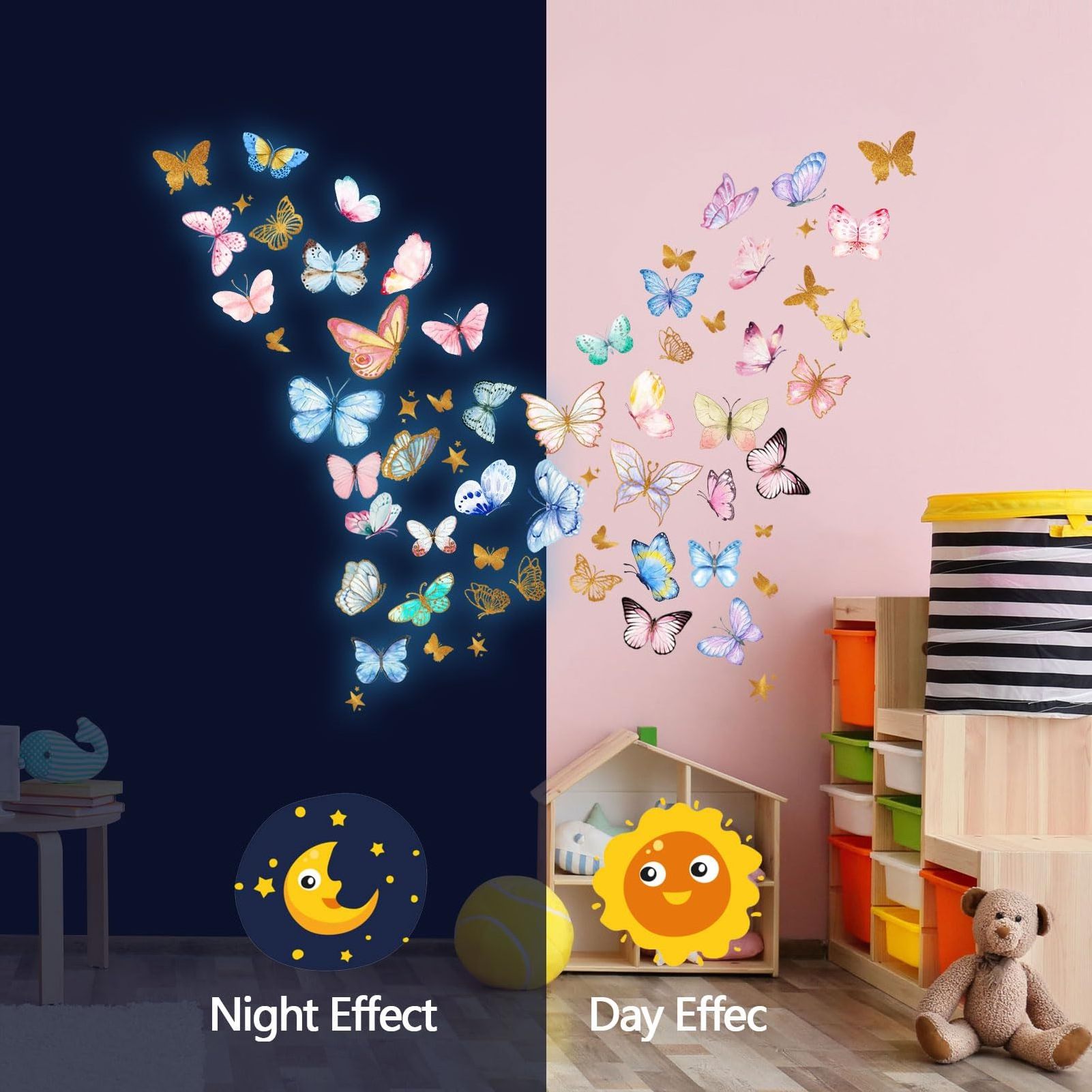 Removable self-Adhesive Custom Wall Decor Glow in The Dark Butterfly Wall Decals Glowing Luminous Butterfly Wall Stickers