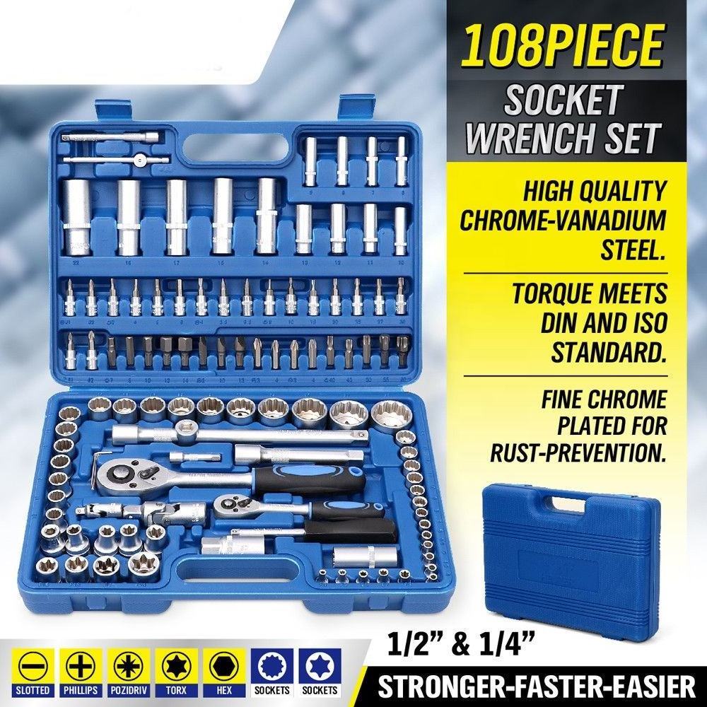 108 Pcs Car Tool Kit Set Box Impact Socket Wrench Ratchet Set Auto Repair Tools Takim Seti Profesyonel Tamir Socket Set Tool Kit