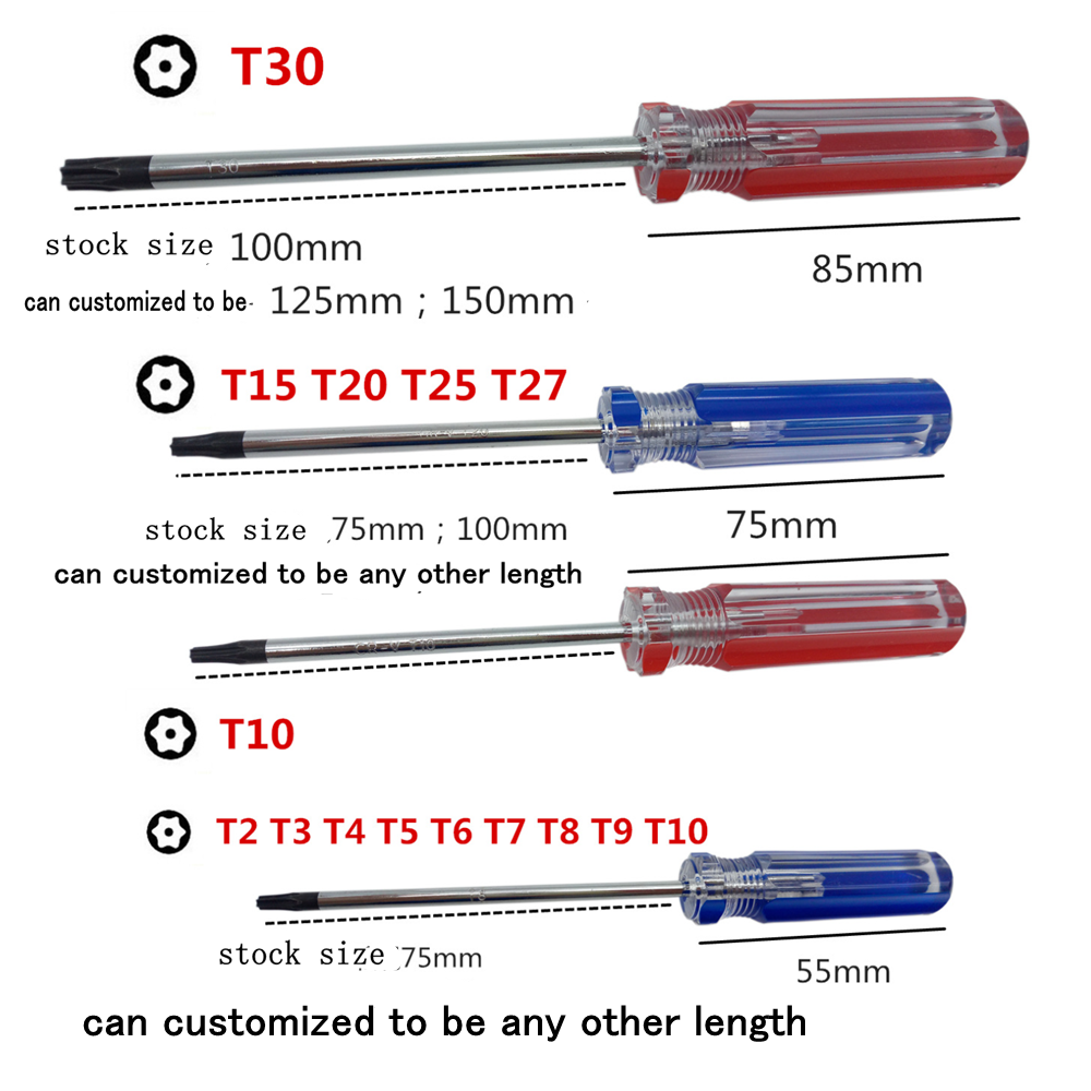 3.0MM Phillips Screwdriver Flat Tip Cross Slotted Shaped T8 T9 T10 T15 T20 T25 T27 T30 Torx Screw Driver With Crystal Handle