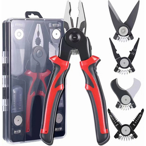 Multi-Tool 5 in 1 Long Nose Pliers Hand Tools Cutting Interchangeable Head Plier Tool Set Stripper Crimping Pliers