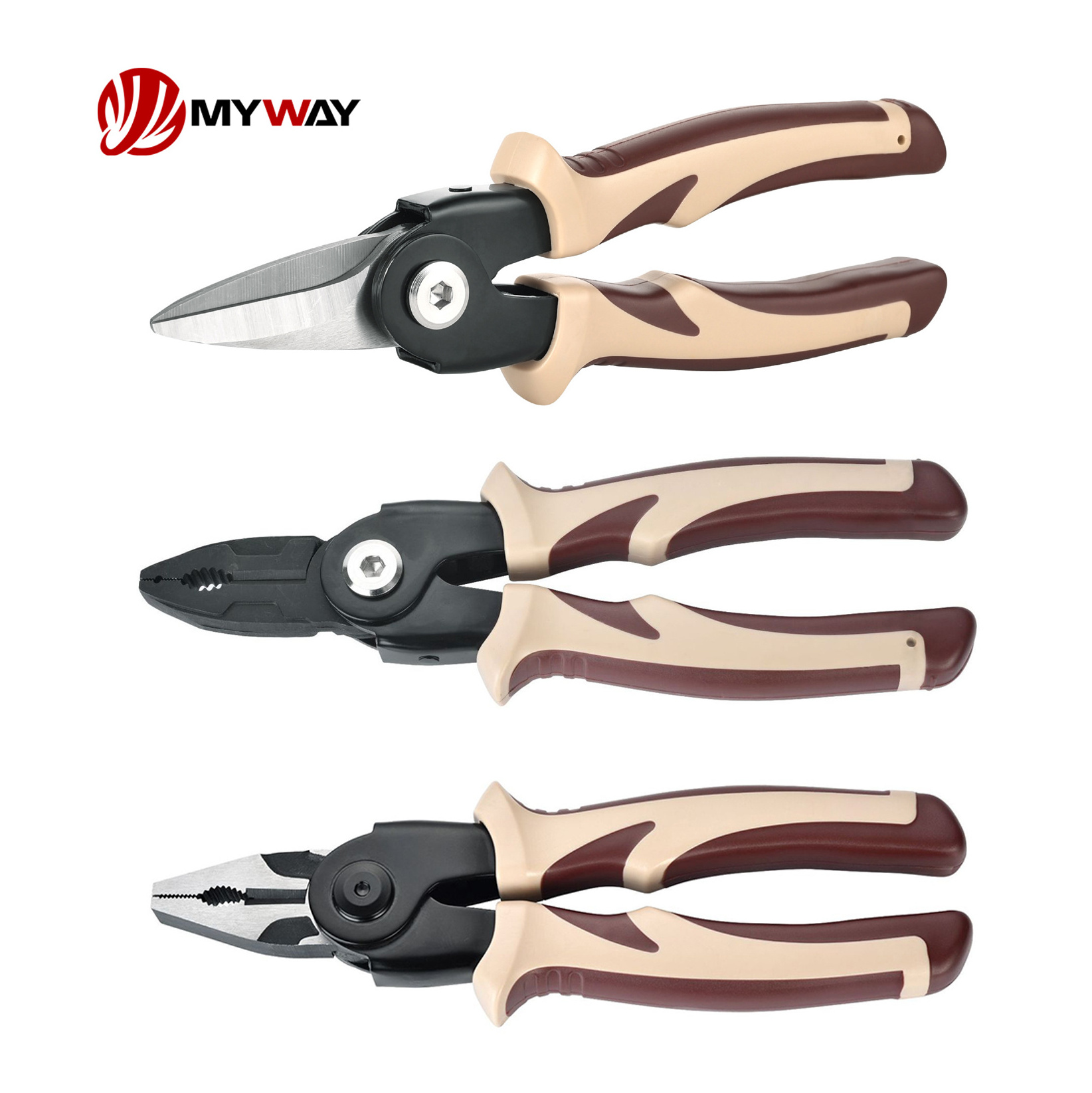 Multi-Tool 5 in 1 Long Nose Pliers Hand Tools Cutting Interchangeable Head Plier Tool Set Stripper Crimping Pliers