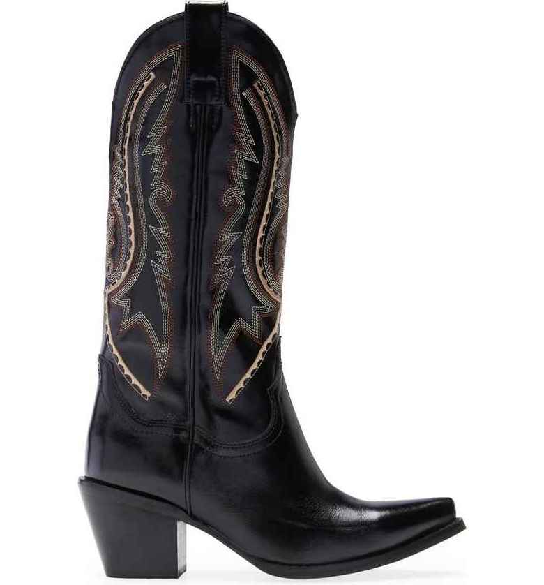 Retro Black Women's Western Large Size Cowboy Heel Boots High Rider Boots for Lady