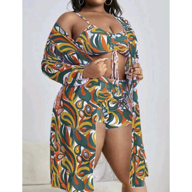 Wholesale Swimsuit Long Sleeve Cover Up 3pack Bikini Set Color Print Cardigan Puls Size Sexy Cover Up Swimwear