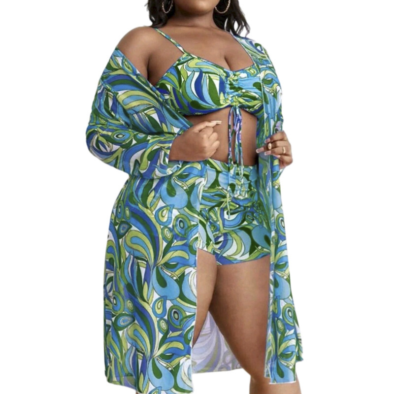 Wholesale Swimsuit Long Sleeve Cover Up 3pack Bikini Set Color Print Cardigan Puls Size Sexy Cover Up Swimwear