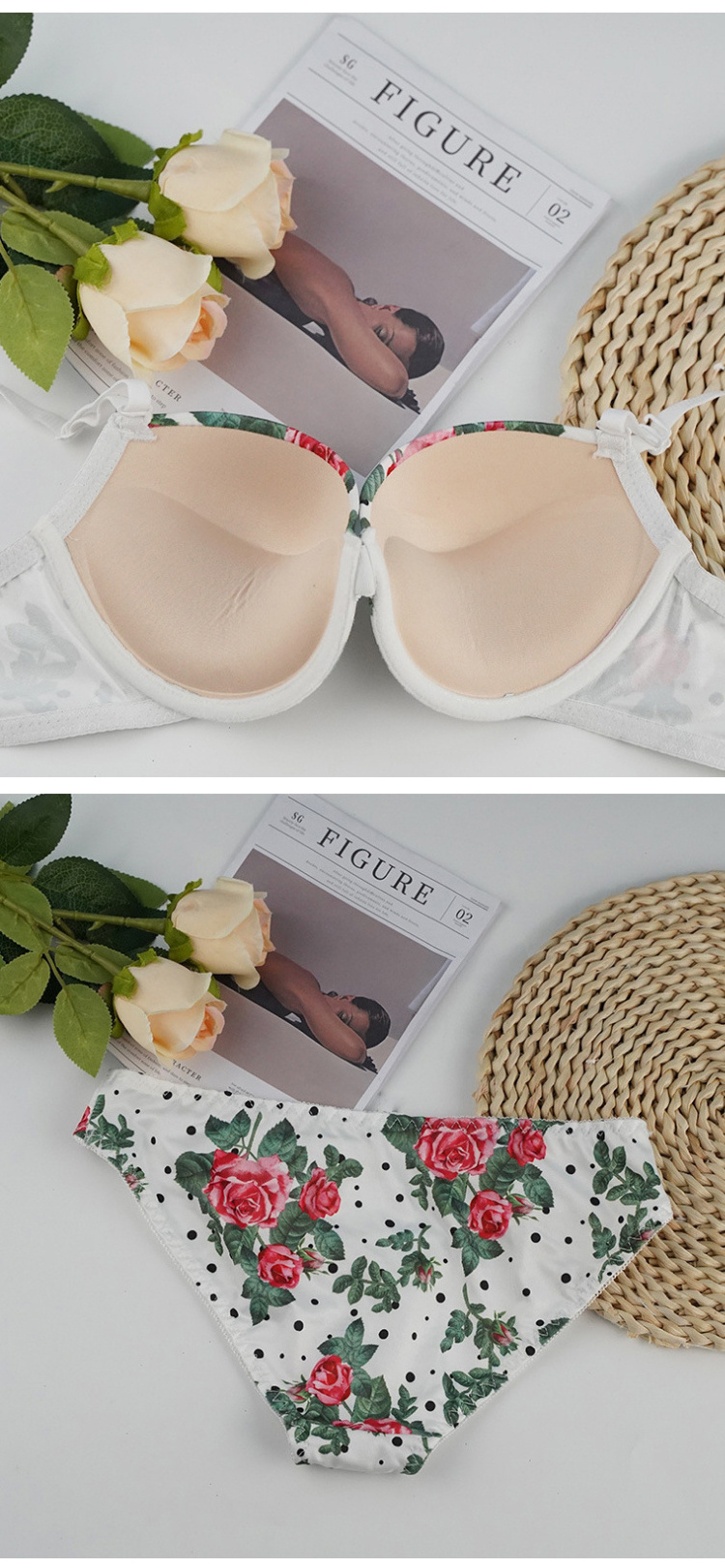 Fancy Floral Push Up Bra Brief Sets Sexy Underwire Bra and Panty Set for Women