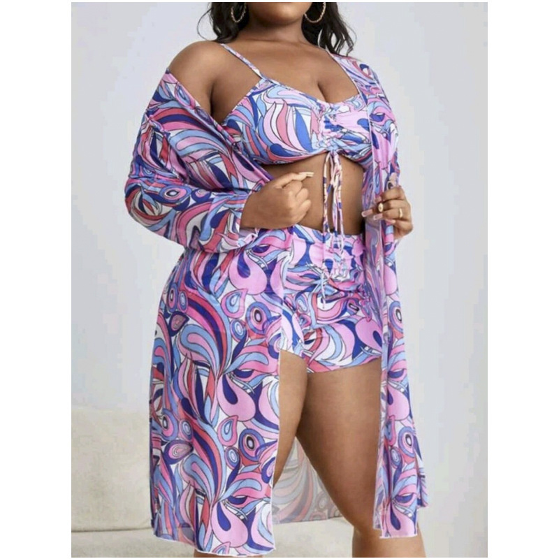 Wholesale Swimsuit Long Sleeve Cover Up 3pack Bikini Set Color Print Cardigan Puls Size Sexy Cover Up Swimwear