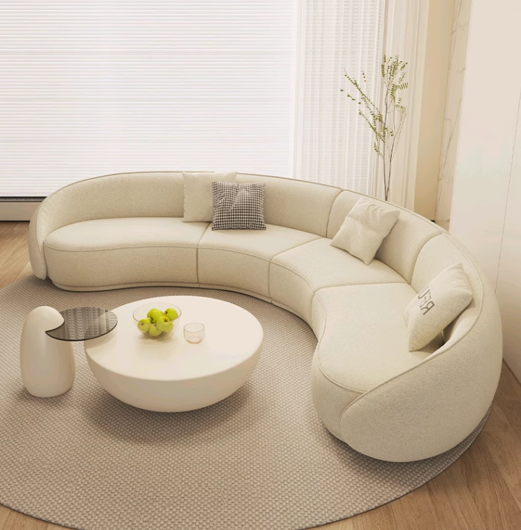 Modern Luxury Designer in the Living Room Italian Minimalist Irregular Curved Lamb Plush Moon Fabric Sofa