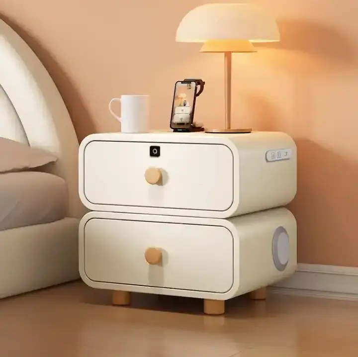 Modern bedroom furniture, hotel multifunctional smart bedside table, smart bedside table with fingerprint lock and USB plug