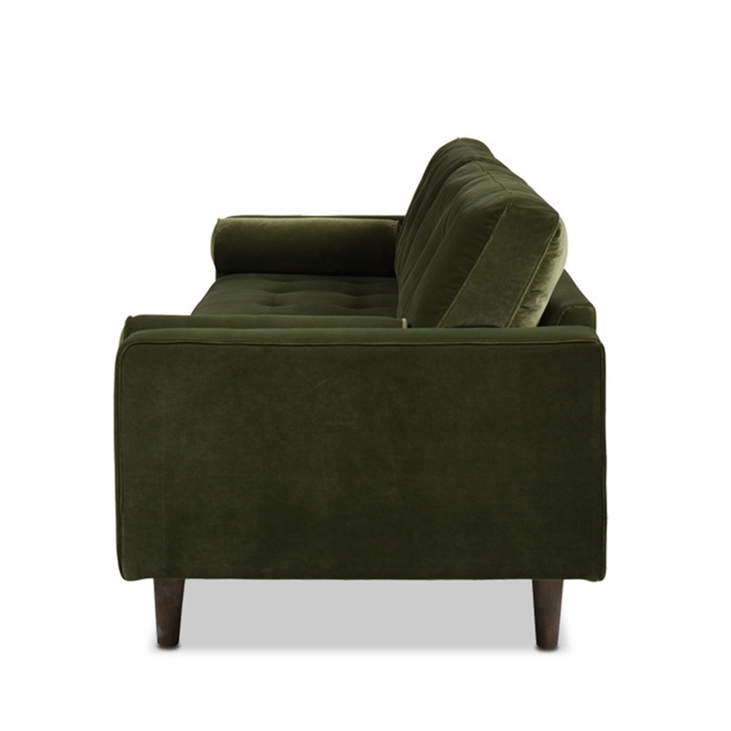 Modern design living room sofa with minimalist wooden frame green velvet fabric square plush seat living room sofa