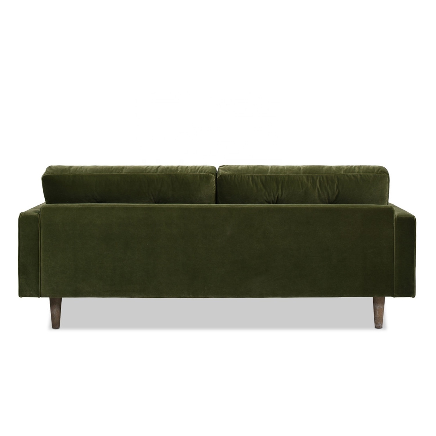 Modern design living room sofa with minimalist wooden frame green velvet fabric square plush seat living room sofa