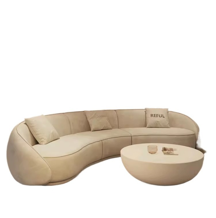 Modern Luxury Designer in the Living Room Italian Minimalist Irregular Curved Lamb Plush Moon Fabric Sofa