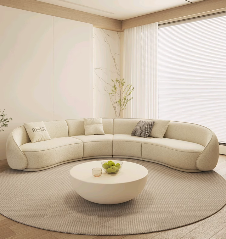 Modern Luxury Designer in the Living Room Italian Minimalist Irregular Curved Lamb Plush Moon Fabric Sofa