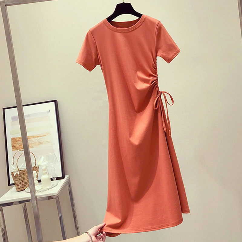 Custom blank simple smocked side cotton t shirt dress women summer high quality casual short dress