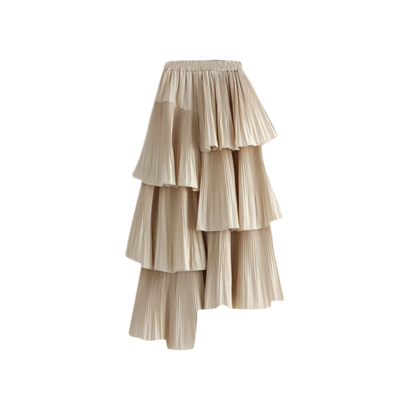 Asymmetric hem skirt Custom casual chiffon mesh high waist ladies pleated long ruffle womens skirt