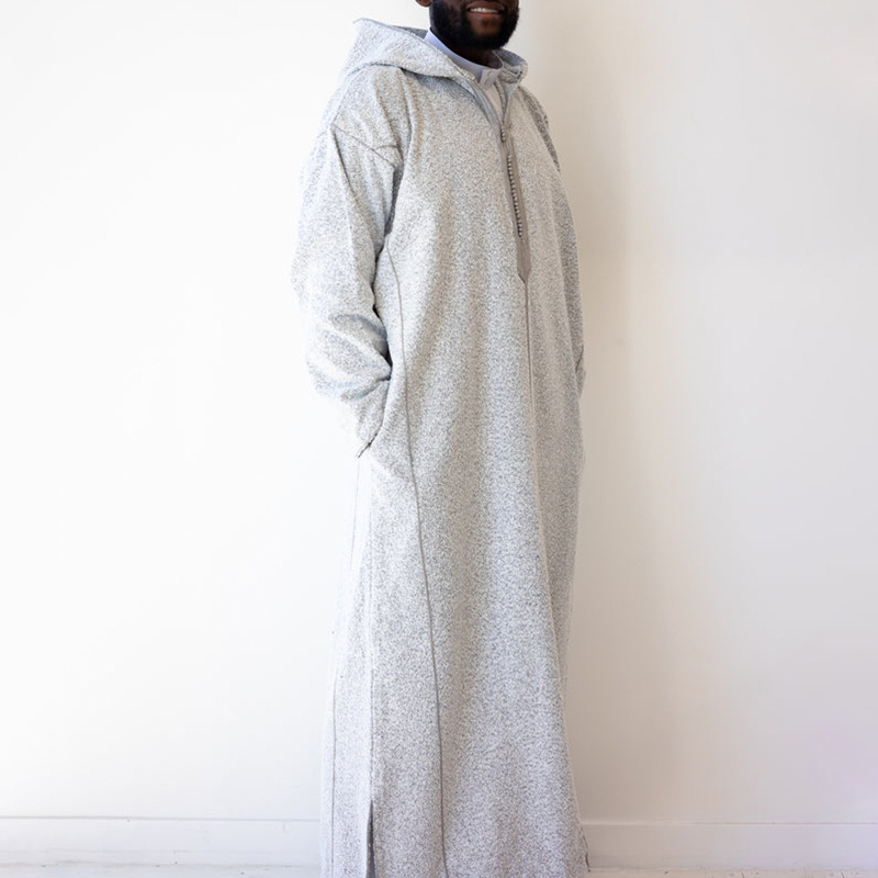 Custom plain moroccan thobe with hood men muslim islamic clothing jubbah men's thobe high quality winter thobes for men