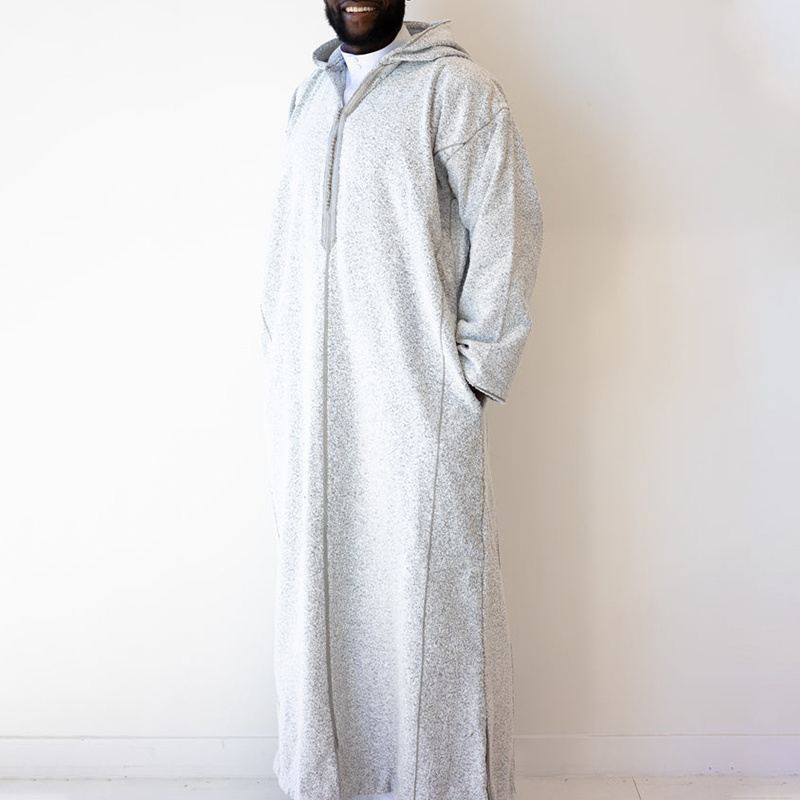 Custom plain moroccan thobe with hood men muslim islamic clothing jubbah men's thobe high quality winter thobes for men