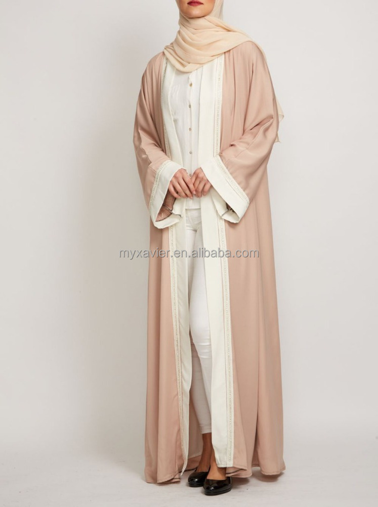 Nude Pink Front Open Abaya With belt Kimono Maxi Abaya For Muslin Wholesale Islamic Clothing