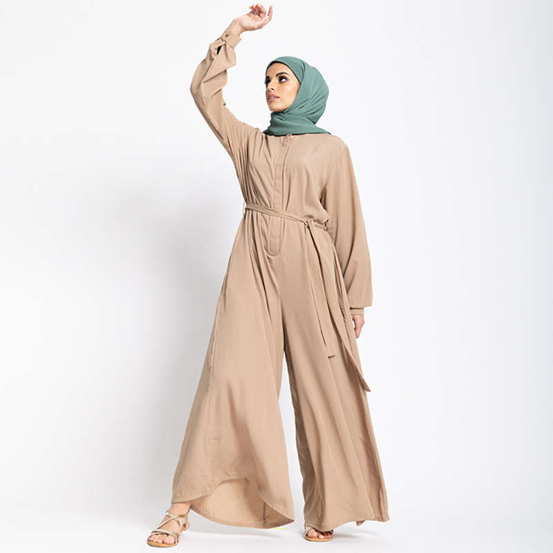 Custom one piece jumpsuit with long pants black islamic jumpsuit set women muslim jumpsuit