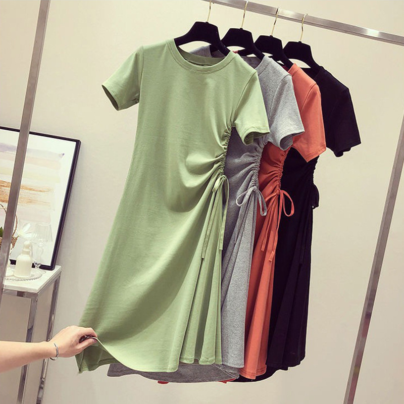 Custom blank simple smocked side cotton t shirt dress women summer high quality casual short dress