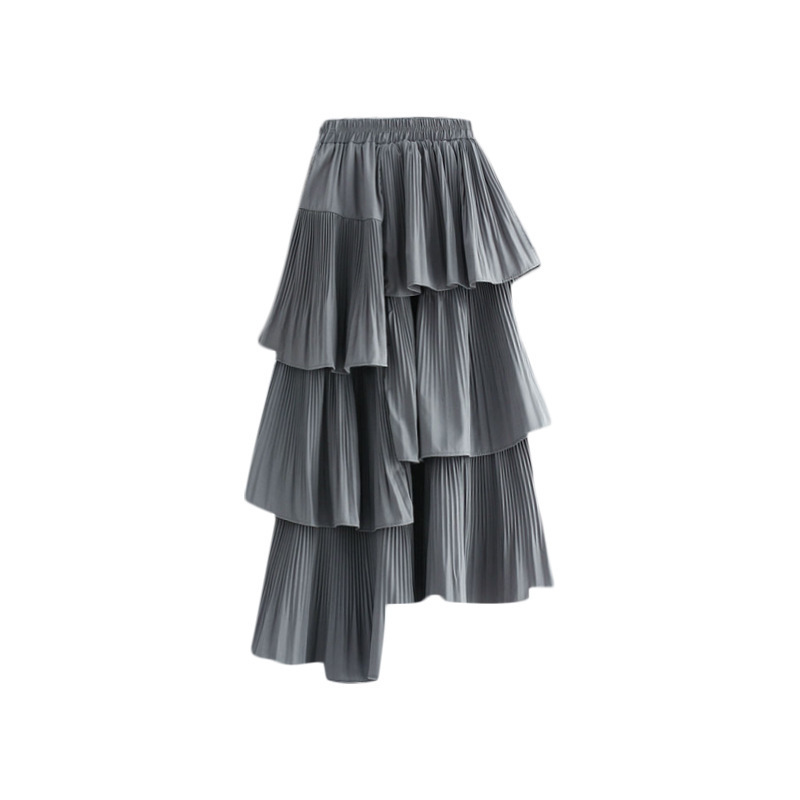 Asymmetric hem skirt Custom casual chiffon mesh high waist ladies pleated long ruffle womens skirt